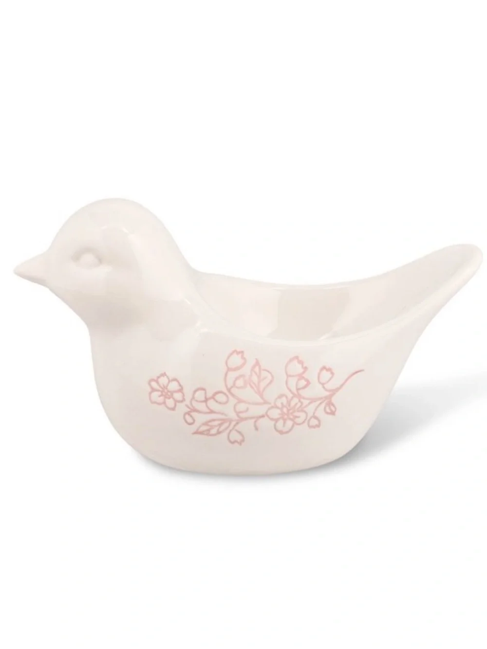 New! Ceramic Bird Trinket Dish with Pink Floral Accents